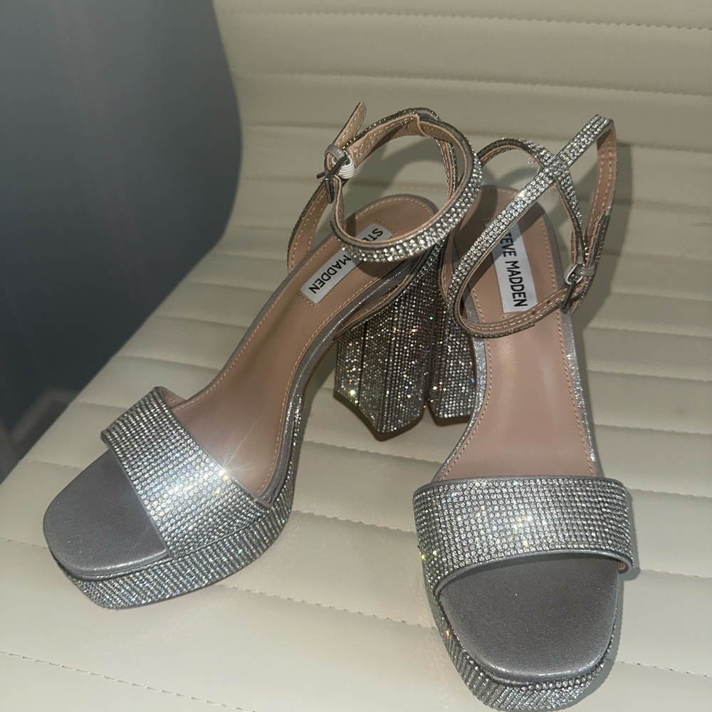 Steve Madden Sparkling Silver Block Heels